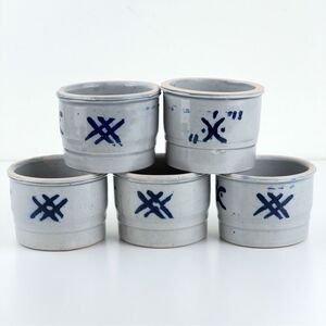 Salt Glaze Pottery Dish Boho Blue Glaze Handmade Vintage Ceramic Bowl Set Of 5